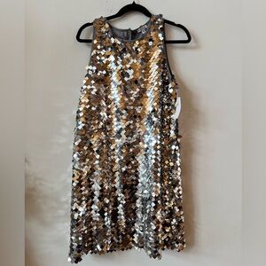 VENUS Shimmering Silver Sequin Mini Sleeveless Dress Size Large NWT